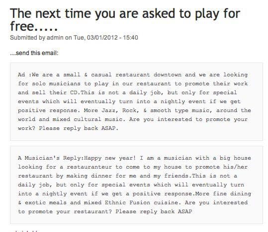 The next time you are asked to play for free...