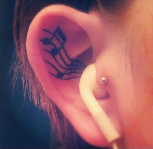 Musical Note Ear Tattoo